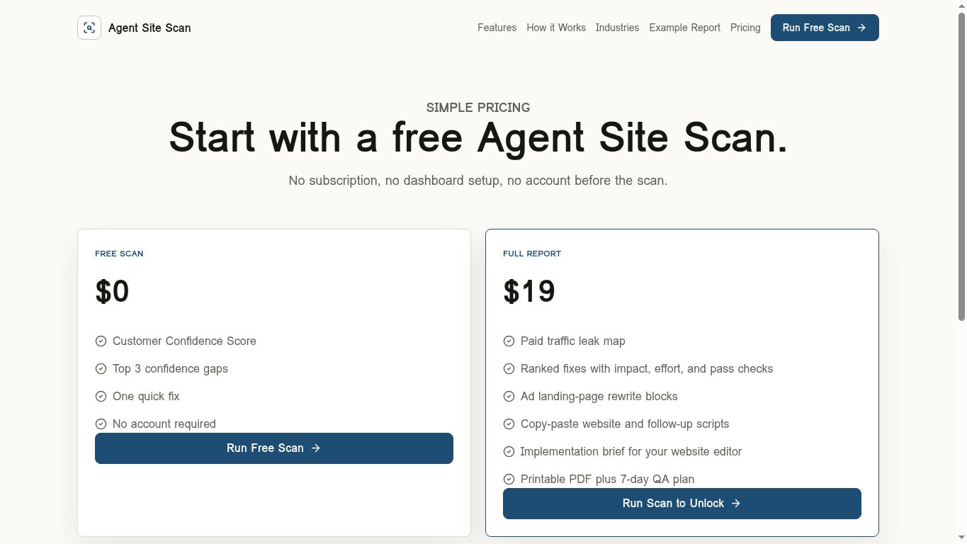Rendered desktop screenshot of Pricing page